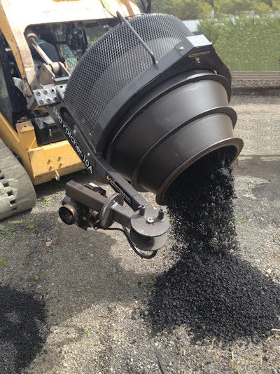 The SkidPatcher10A recycles old asphalt millings into a 300 degree F hot mix that is ready for laydown in just 10 minutes.