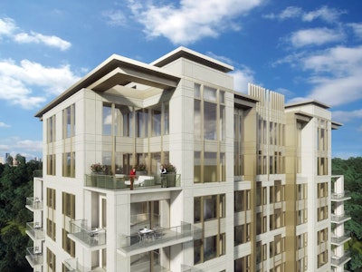 One of the unique features of the tower is its 700 square feet of terrace with two balconies wrapping the corners of the building.