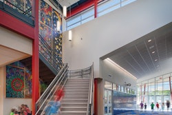 A mosaic mural leading up the stairs is one of the first design elements that grace the entrance to the Prospect Elementary school. The kids helped create the mural.