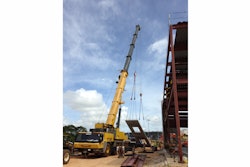 The crane’s Megatrak independent suspension and fully-automatic Allison transmission were key benefits on the jobsite, as the building was being constructed on fresh ground.