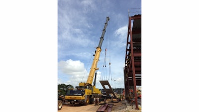 The crane’s Megatrak independent suspension and fully-automatic Allison transmission were key benefits on the jobsite, as the building was being constructed on fresh ground.