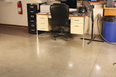 Pictured here is a concrete floor prior to being cleaned.