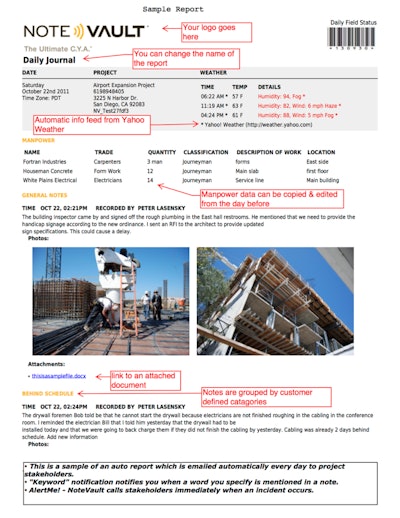 Each note is transcribed and automatically emailed the next day in text as a PDF Daily Report to project stakeholders.