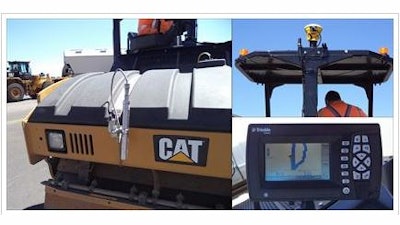 Intelligent compaction utilizes temperature sensors (left), a map-based GPS (top right) and an onboard display and computer reporting system.
