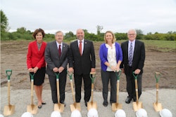 From left: Iowa Lt Governor Kim Reynolds, Iowa Governor Terrry Branstad, Iowa State University President Steven Leath, Vermeer Continuous Improvement Manager Mindi Vanden Bosch, Vermeer Chairman Robert Vermeer