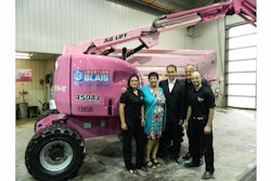From left to right: Christina Bolduc; Denise Racette, breast cancer patient and mother of Serge Blais; Serge Blais, Jr., Location Blais owner; Marc Blais, Location Blais president and GM; and Olivier Gauthier, Canadian Cancer Society Quebec Division