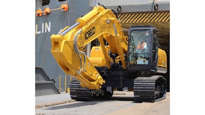 Kobelco's SK350LC-9E Tier 4 Final model recently arrived at the Port of Galveston and is now available in North America.