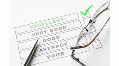 Use a five-point scale to help measure employee performance with 1 meaning frequent failure, 3 as average and acceptable performance, and 5 meaning near perfect performance.