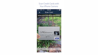 With the app, users can swipe, key enter or scan credit cards with a mobile device’s camera.