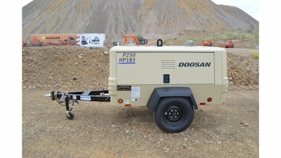 The Doosan P250/HP185 portable air compressor features dual pressure and dual flow, which gives contractors added flexibility with a single unit.