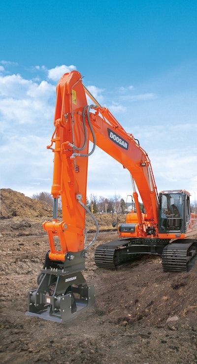 Plate compactor attachments create a more powerful compaction force, eliminating the need for workers to compact soil in a trench with a walk-behind unit.