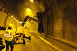 On the Liberty Tunnel project, two Conjet 363 vertical robotic units performed partial depth, selective removal hydrodemolition on the tunnels’ vertical wall horseshoe profiles that have 14.5-ft. posted vertical clearance.