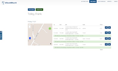 Once punched in or out, employee times and worked job codes from the app are automatically uploaded to the web dashboard.