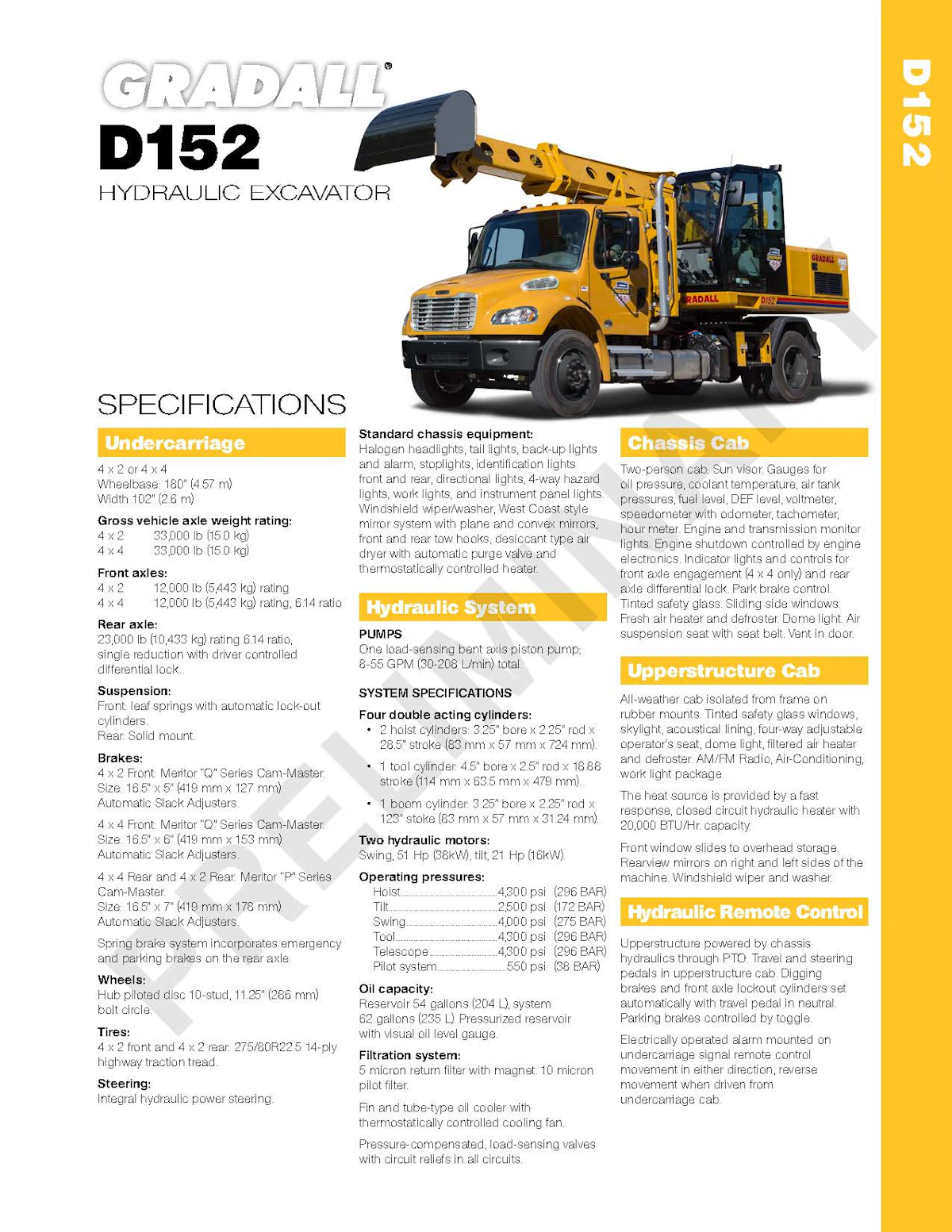 Spec Sheet: Gradall Discovery Series D152 Hydraulic Excavator | For ...