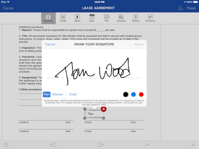 Create your signature and initials using your finger/stylus, uploading a picture of your signature, or selecting one of the preformatted styles.