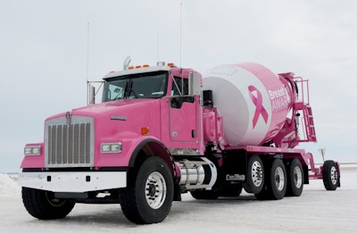 A Kenworth W900S with a ConTech 10.5 cubic-yard mixer will feature a pink paint scheme to support Breast Cancer awareness.