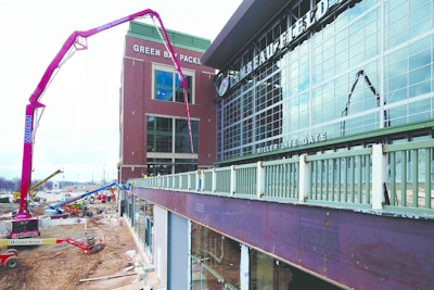 Putzmeister’s 52Z-Meter Truck-Mounted Boom Pump was used on all phases of the Lambeau Field Development project.