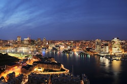 Baltimore skyline at night.
