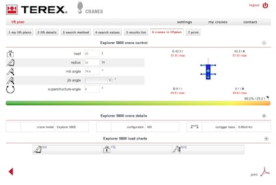 The new Terex Liftplan tool is available in nine different languages, uses either imperial or metric units and employs a variety of different methods to determine the best machine to deliver safety, performance and productivity on site.