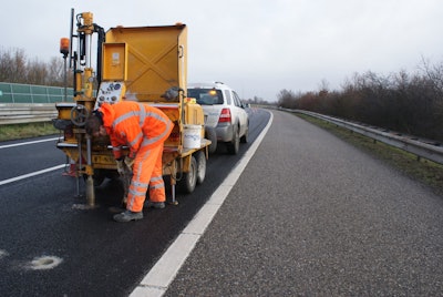 After the test strip was paved, 120 cores were drilled from the road for lab testing where they would heal the road after each test.