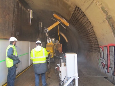Hydrodemolition with a Conjet Robot 365 was used to selectively remove the damaged and decaying concrete at record speed from the Biéreau tunnel just south of Brussels.