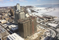Because of the building's height, Veit had to develop a plan to surgically remove the building, floor by floor, down to a level where the crew could safely remove the remaining portions of the building using heavy equipment.