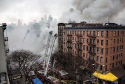 This photo from 4 NBC New York shows smoke after construction workers allegedly hit a gas line causing a massive fire and explosion which resulted in the collapse of three buildings and at least 25 injuries.