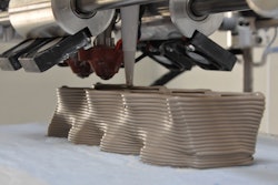 3D printing is done using super-size printers which use a special concrete and composite mixture that is thicker than regular concrete, allowing it to be self-supporting as it sets.