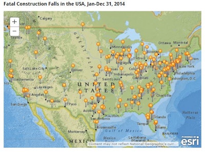 StopConstructionFalls.com's interactive map of 2014 Fatal Construction Falls offers detail on each fatal incident.