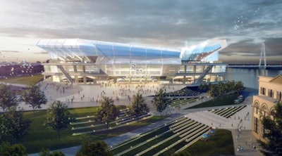 A rendering of the proposed north riverfront stadium released Thursday, April 23, 2015.