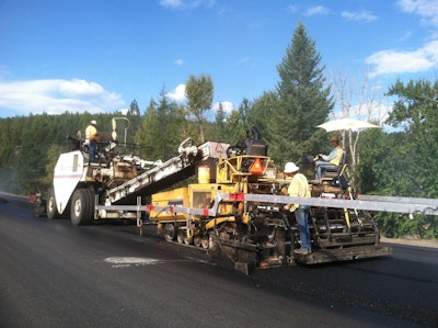 The Montana I-90 rehab project required a total of 165,000 tons of HMA with approximately one-third of that being RAP. Knife River placed three lifts. The bottom lift was three-tenths thick and the top two layers were each 15-hundredths.