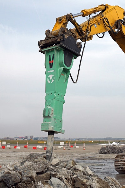 Montabert offers an automatic speed variation system on its heavy range breakers to adjust the impact energy and striking rate to match material hardness.