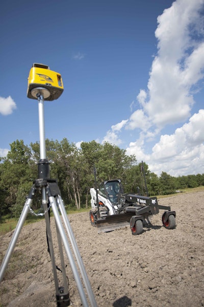 The grader attachment grades surfaces with precision and control while maximizing productivity. It features blades that move six different ways and a front bolster that oscillates 12 degrees to the right or left, allowing for grading on any surface.
