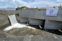 Flooding the new third set of locks at the Panama Canal expansion project.