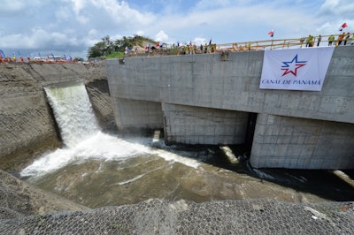 Flooding the new third set of locks at the Panama Canal expansion project.
