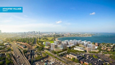 This rendering shows what Boston's Columbia Point might look like after the 2024 Olympic Games.