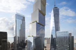 Looking up from Memorial Plaza the building will look straight, but the north and east facades will have a stepped design making the building look like it's leaning toward One World Trade Center.