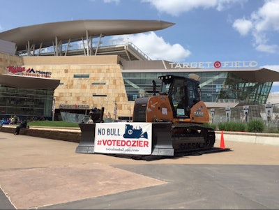 The Minnesota Twins parked a Case 850M dozer in front of Target Field as part of its #VoteDozier campaign to place second baseman Brian Dozier on the American League All-Star Team.
