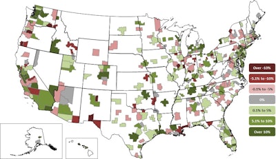 Construction employment declined in 127 metro areas, was stagnant in 51 and increased in 180 between June 2014 and June 2015.