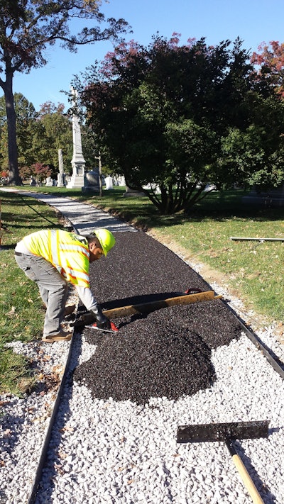 Porous Pave is a permeable paving material that pours in place like concrete.