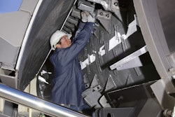 Mixing tip wear needs to be evaluated periodically or when blending quality of the HMA appears inadequate. These mixing tips are reversible to allow increased service life. Drum buildup removal should be performed in conjunction with rotating mixing tips (paddles).
