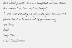 Handwrytten mobile app users select a card, type their message and can even include a gift card. Robotic handwriting machines then write the contractor’s message in realistic handwriting with a real pen on the card, address the envelope, insert optional gift cards and place it in the mail with a real stamp.