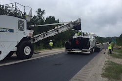 Delta S was used to pave test section (N7) at the National Center for Asphalt Technology track. They used a very aggressive mix design of 25% RAP (upper fail temp 110°C) and 5% RAS (upper fail temp of 189°C) along with a 67-22 virgin binder. Delta S was dosed at 10% to the recycled binder content.
