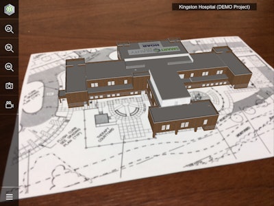 Once a user has construction plans matched to the 3D model, they just open the app, load the project and point the device's camera at the 2D plan to see the 3D model overlaid.