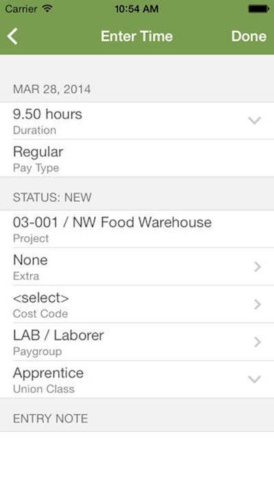The app allows employees and supervisors log employee time worked, type of time worked and link entered time to the activity performed on the job or to non-job related items.