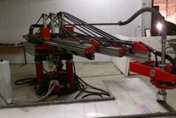 The Apis Core 3D printer uses a commercial extruder that rotates in two planes to construct houses layer by layer in a 24-hour period.