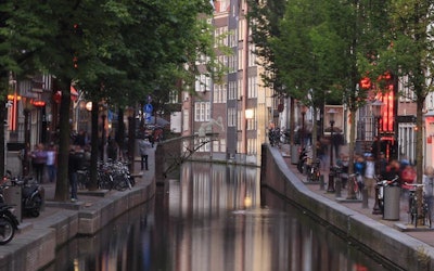 A visualization of the MX3D Metal technology 3D printing a bridge over a canal in Amsterdam.