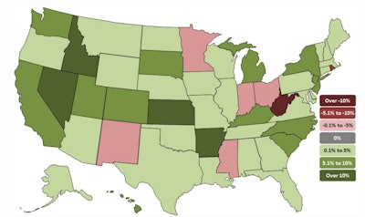 New York added the most construction jobs between September and October. Other states adding a high number of construction jobs include California, Ohio and Colorado. Idaho and Montana both added the highest percentage of construction jobs during the past month, followed by Rhode Island, Hawaii and Ohio.