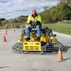 Matt Basky, concrete product solution specialist for Wacker Neuson, tests a new course layout for the 2016 Trowel Challenge competition taking place at World of Concrete, February 2-5, 2016 in Las Vegas. This year’s course has been redesigned to test operators’ precision troweling skills as well as speed.