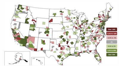 Metro areas of Riverside-San Bernardino-Ontario, Calif., and Weirton-Steubenville, W.Va.-Ohio, topped the growth list while Fort Worth-Arlington, Texas, and Watertown-Fort Drum, N.Y., experienced the largest yearly declines.